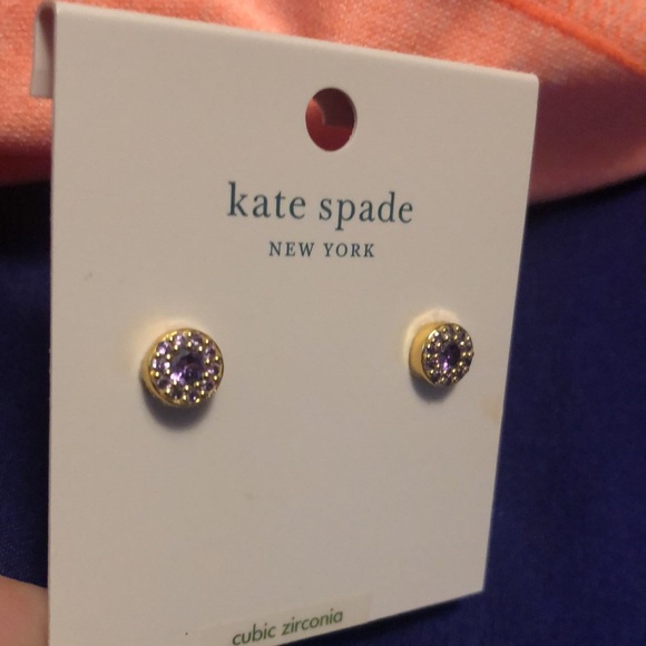New Kate Spade Cubic Zirconia Purple Stud Earrings with Rhinestones - Picture 7 of 7